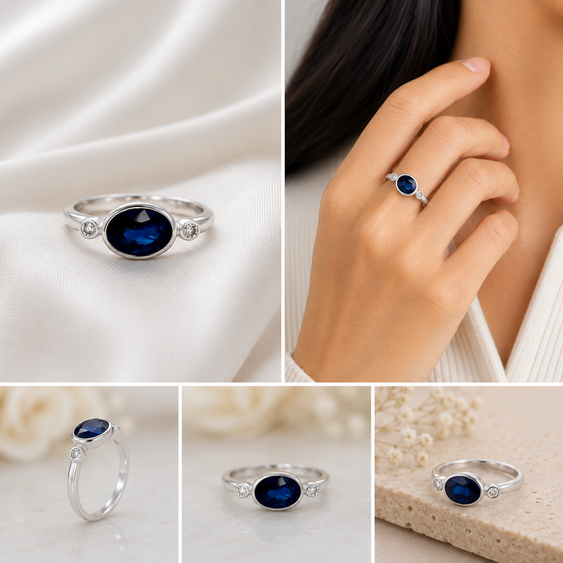 Sapphire Elegance Ring – 18K White Gold