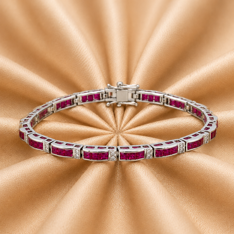 Ruby Elegance Bracelet – 14K White Gold