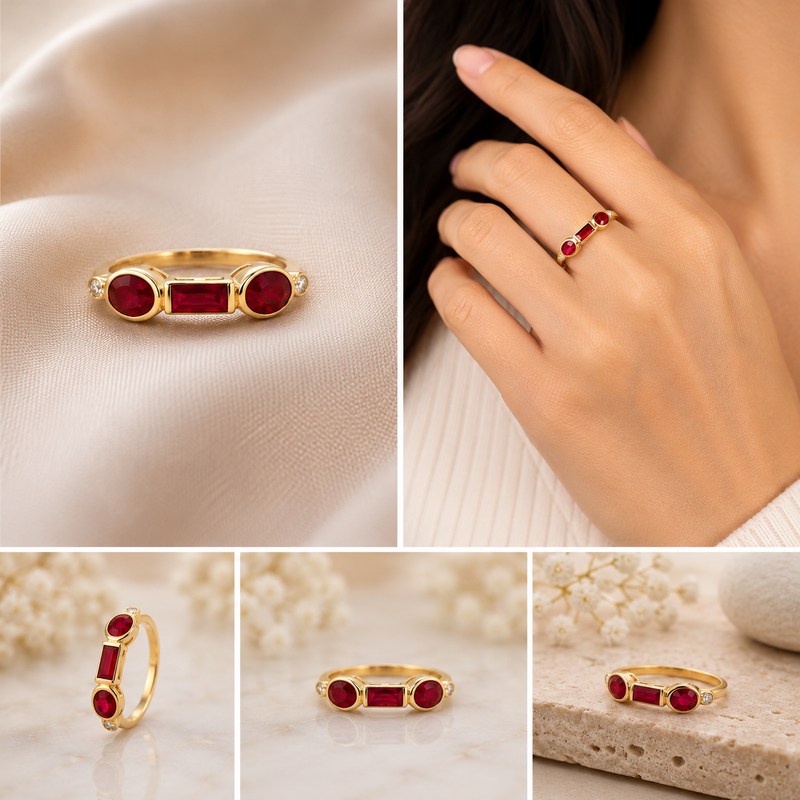 Ruby Trio Ring – 14K Yellow Gold