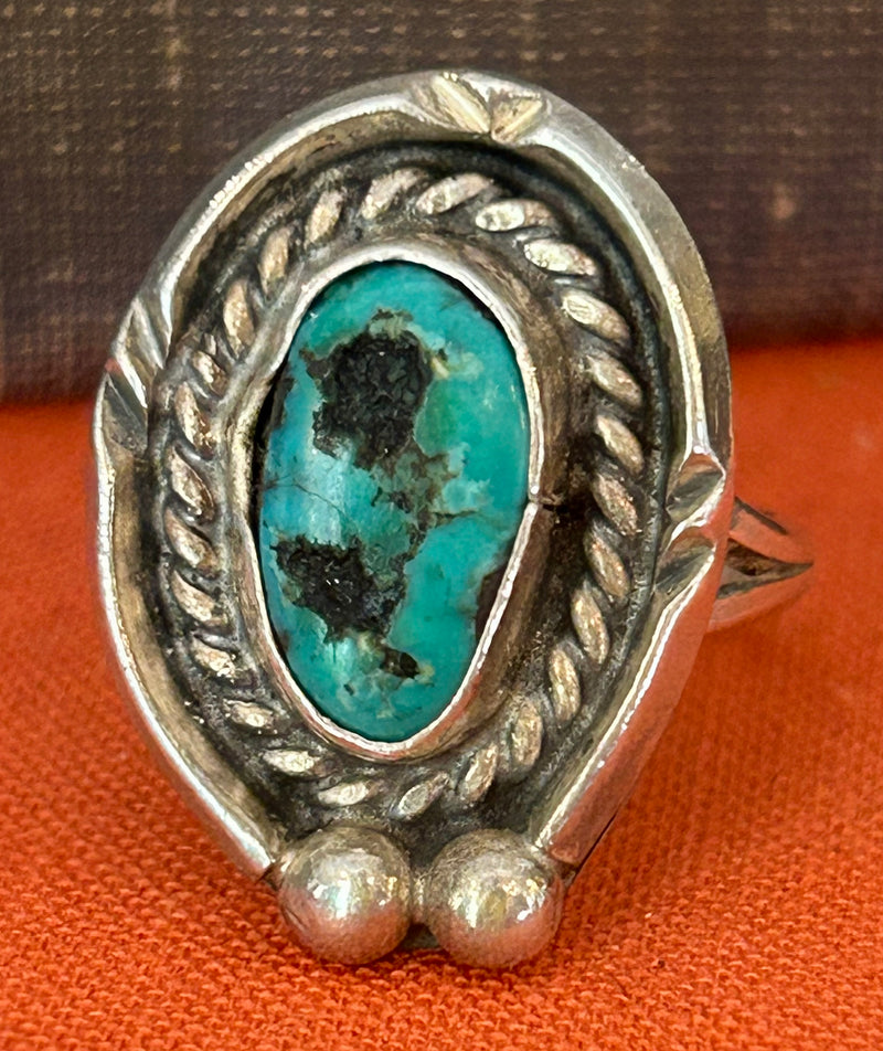 Vintage sterling silver no markings/tested turquoise ring size 6 1/2