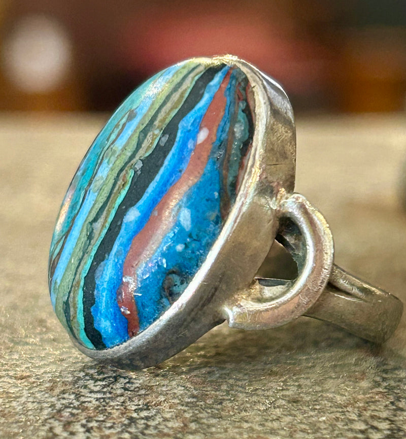 Vintage Sterling Silver Rainbow Calsilica Ring size 7