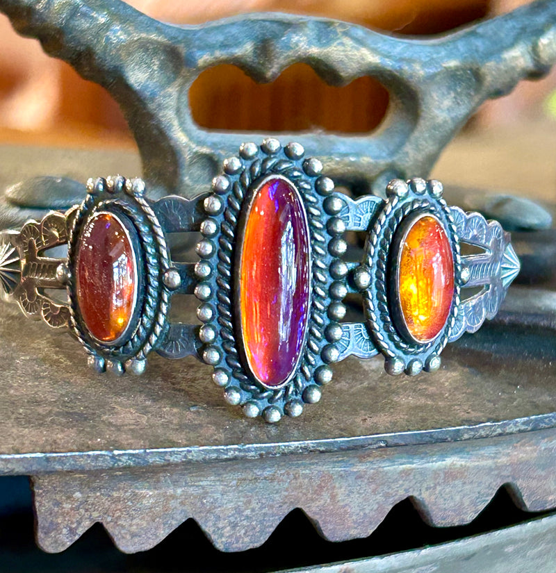 Vintage Sterling Silver Dragon’s Breath Navajo Cuff