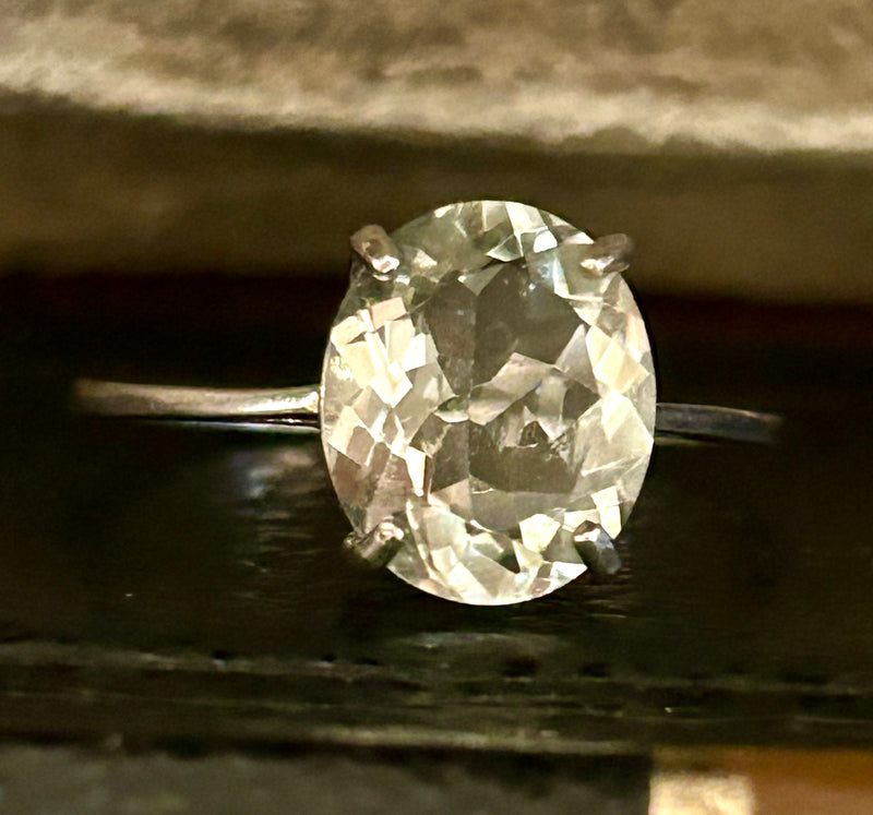 Sterling Silver Oval Prestolite Solitaire Ring – Size 11¼