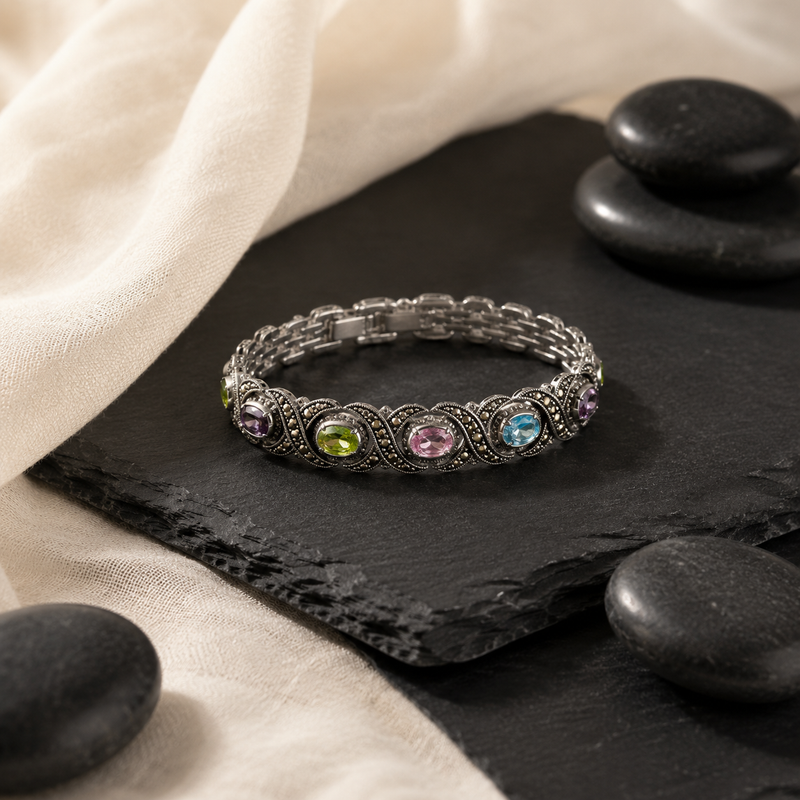 Sterling Silver Multi-Color Gemstone Bracelet