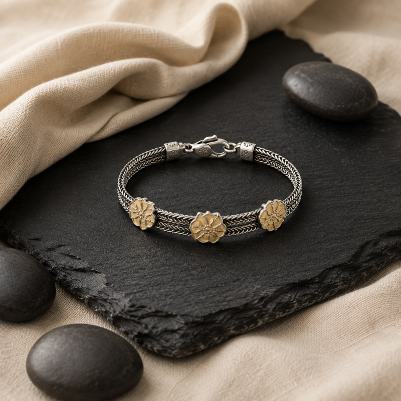 Sterling Silver Flower Charm Bracelet