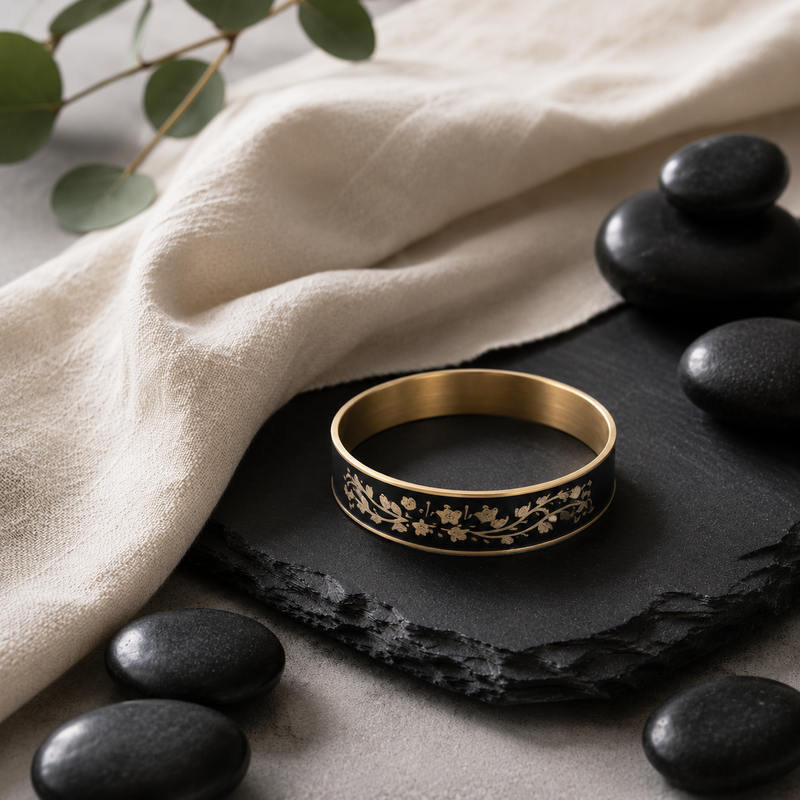 Victorian Bangle Black & Flowers