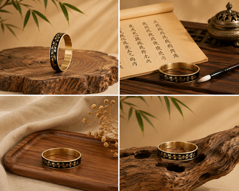 Victorian Bangle Black & Flowers
