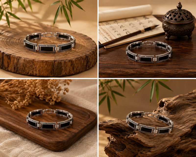 Sterling Silver Art Deco Onyx Bracelet