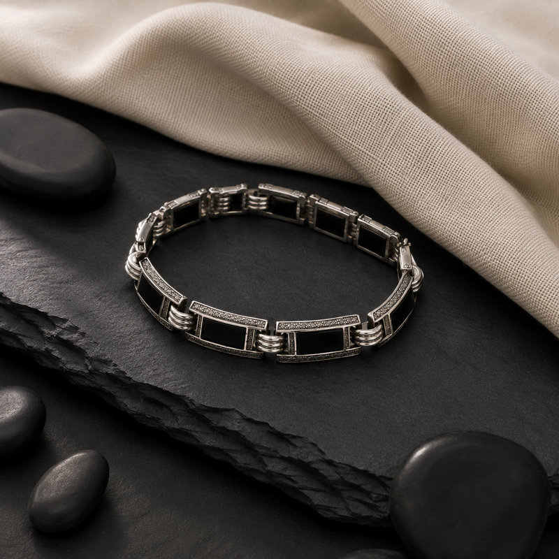 Sterling Silver Art Deco Onyx Bracelet