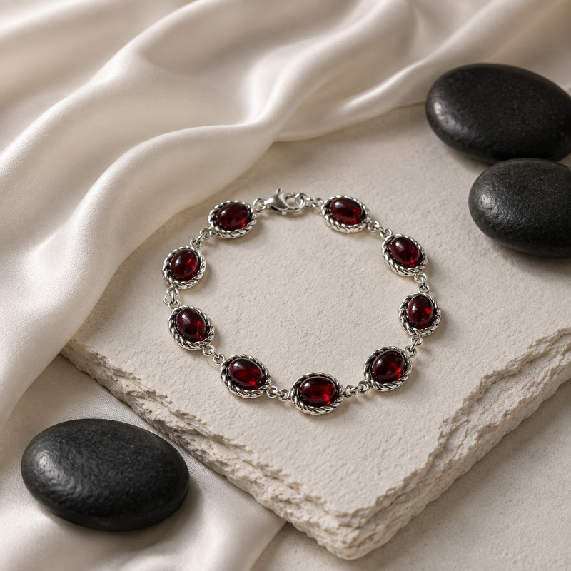 Sterling silver Amber Oval Bracelet – Elegant Silver with Amber Stones 8 “