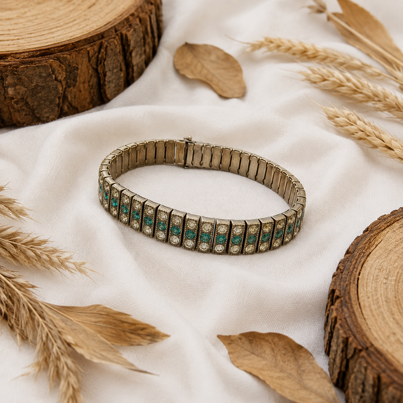 Sterling Silver Art Deco Paste Bracelet – Vintage Statement Bracelet | Estate Jewelry | Classic Deco Style
