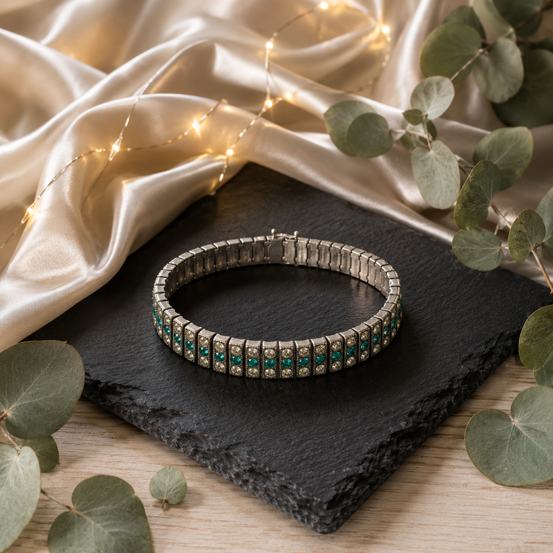 Sterling Silver Art Deco Paste Bracelet – Vintage Statement Bracelet | Estate Jewelry | Classic Deco Style