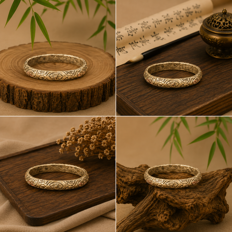 Gold Floral Embossed Bangle Bracelet