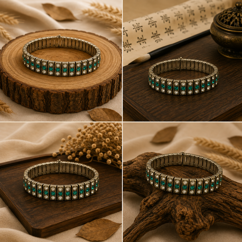 Sterling Silver Art Deco Paste Bracelet – Vintage Statement Bracelet | Estate Jewelry | Classic Deco Style