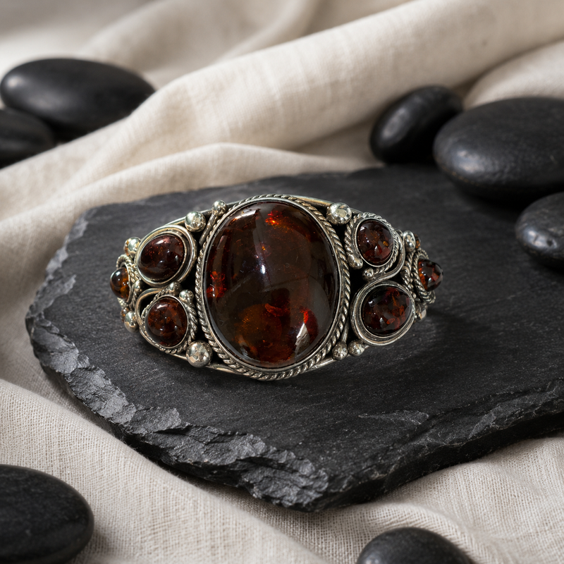 Sterling Silver Amber Cuff Bracelet.