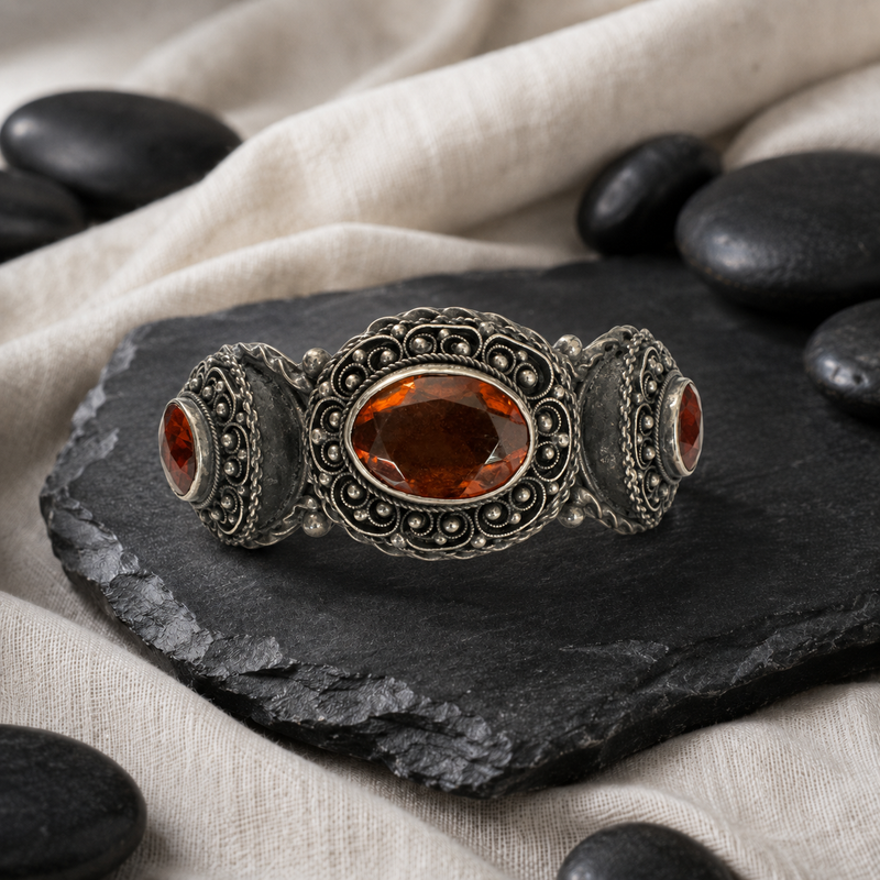 3 amber color Stone 800 silver bangle