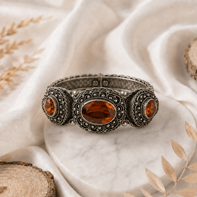 3 amber color Stone 800 silver bangle
