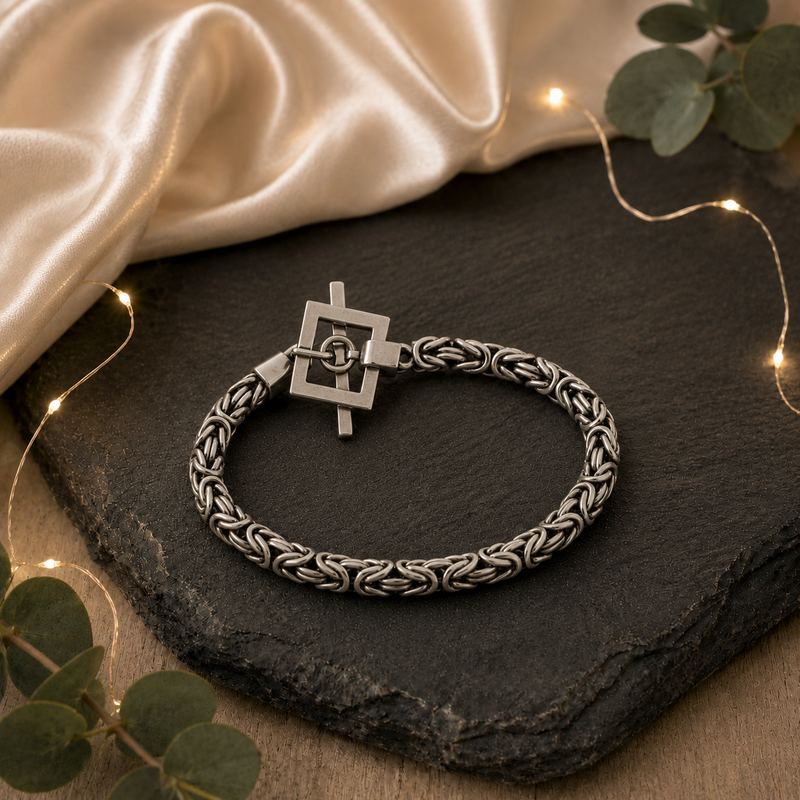 Sterling Silver Byzantine Chain Toggle Bracelet