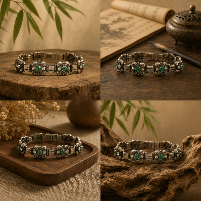 Vintage Mexican Sterling Silver Malachite Bracelet