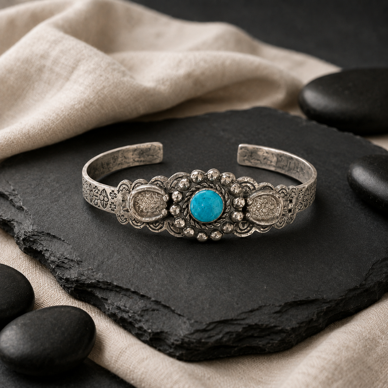 Turquoise Engraved Cuff Bracelet