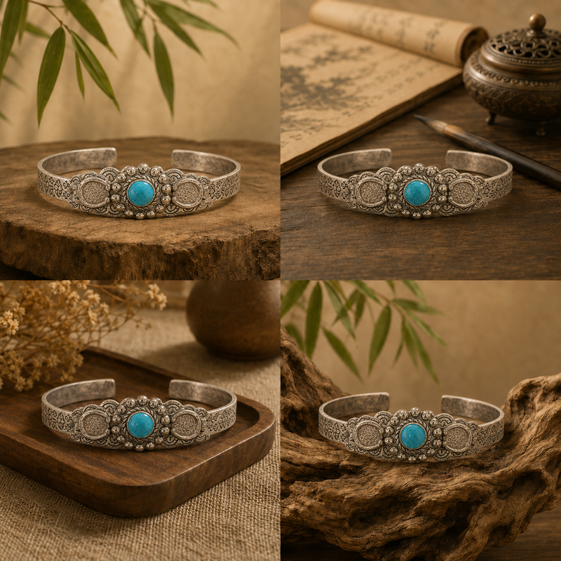 Turquoise Engraved Cuff Bracelet