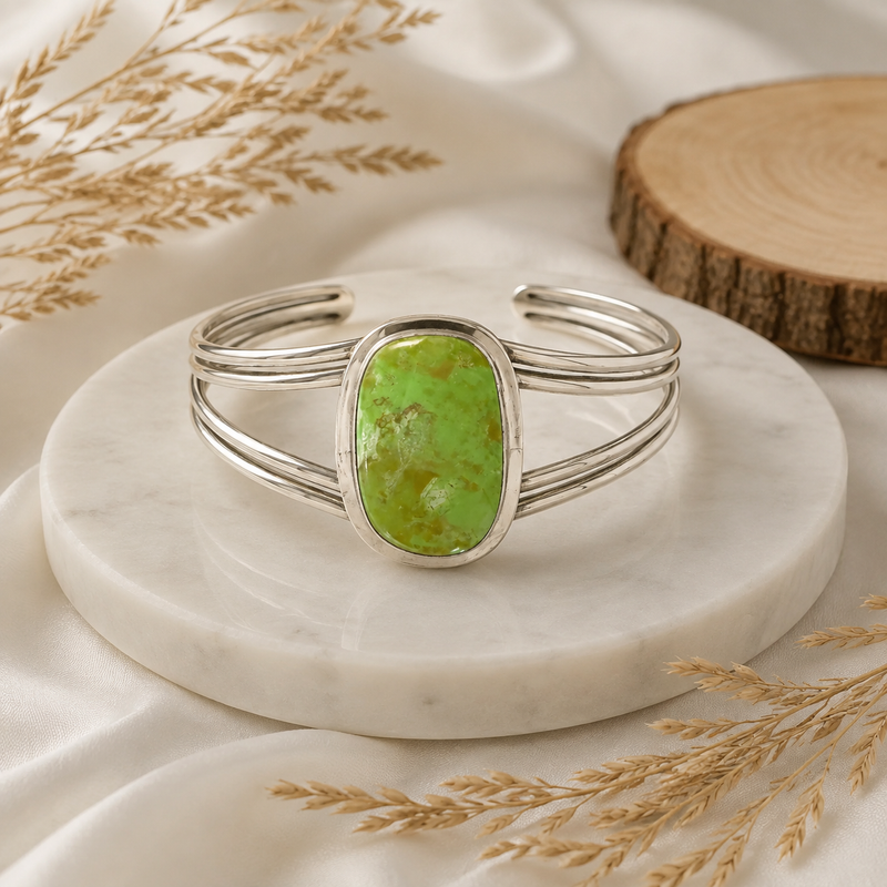 Ronald Tom Sterling Silver Green Stone Cuff