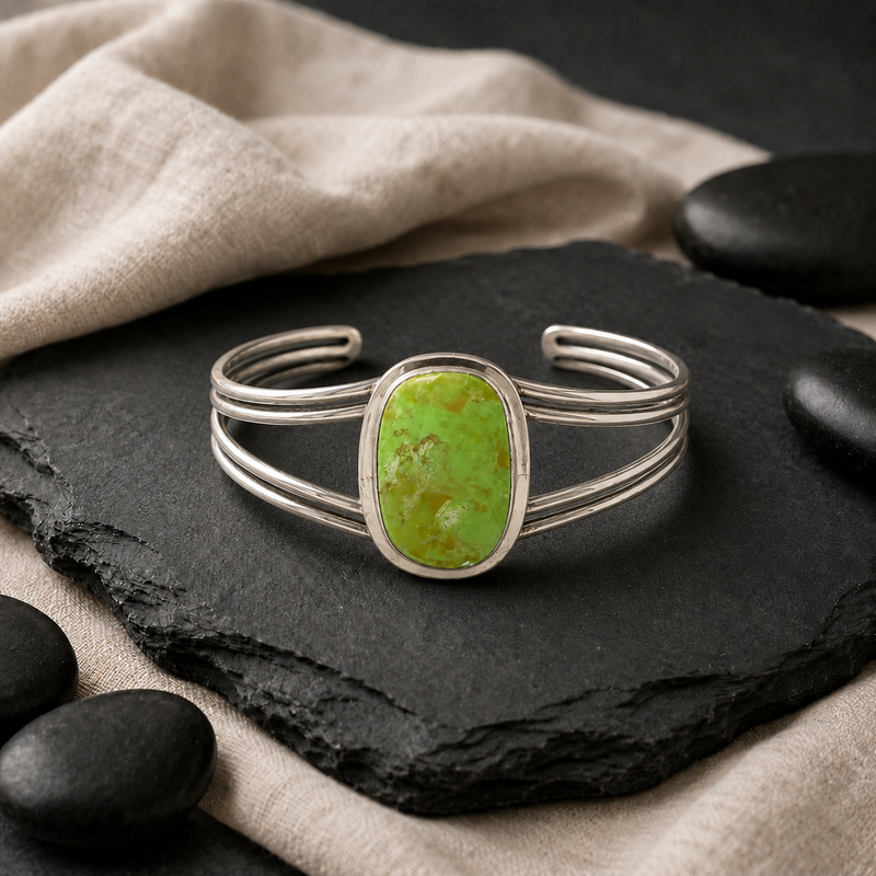 Ronald Tom Sterling Silver Green Stone Cuff