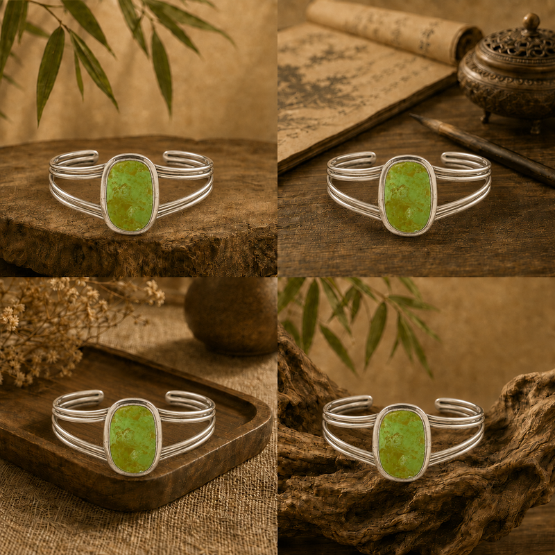 Ronald Tom Sterling Silver Green Stone Cuff