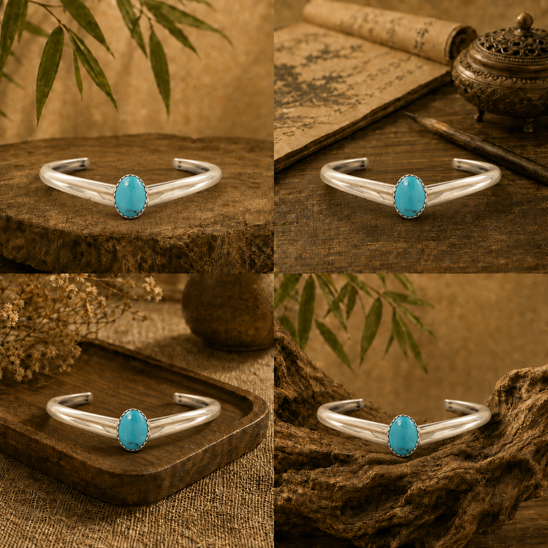 Sterling Silver Single-Stone Turquoise V Cuff