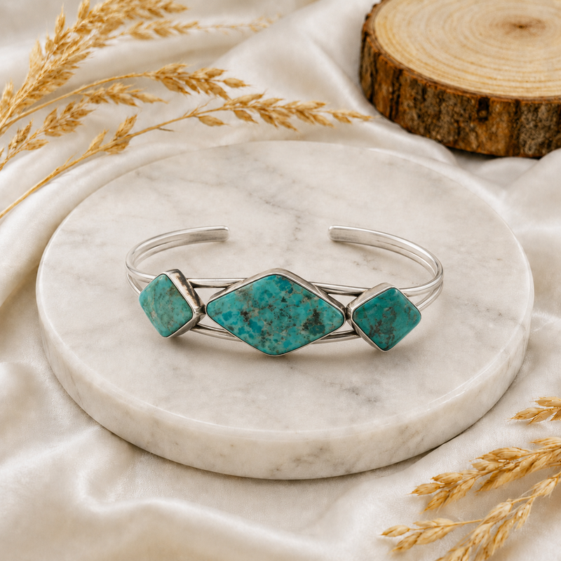 Sterling Silver Three-Stone Turquoise Cuff