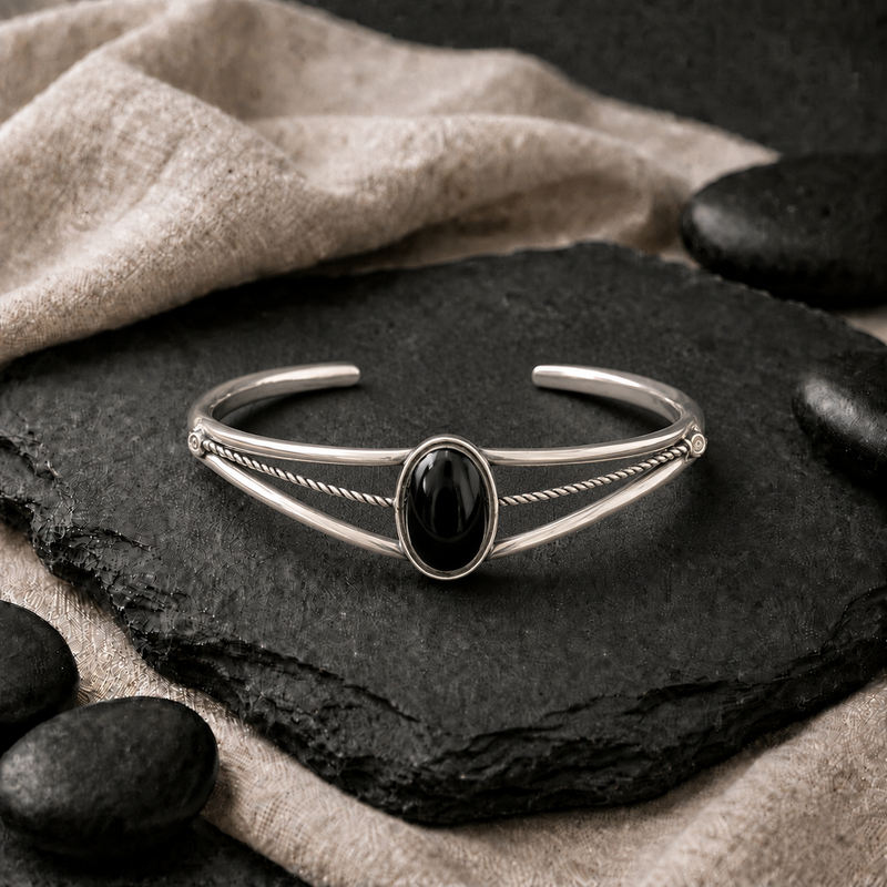 Sterling Silver Onyx Cuff Bracelet