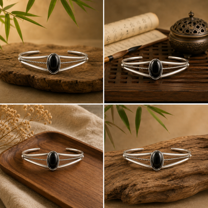 Sterling Silver Onyx Cuff Bracelet