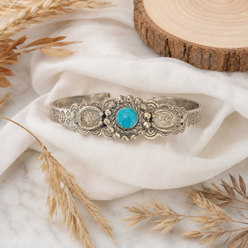 Turquoise Engraved Cuff Bracelet