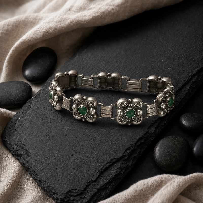 Vintage Mexican Sterling Silver Malachite Bracelet