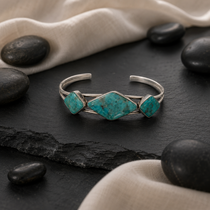 Sterling Silver Three-Stone Turquoise Cuff