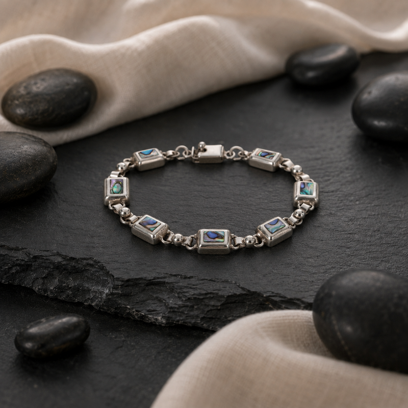 Sterling Silver Abalone Link Bracelet