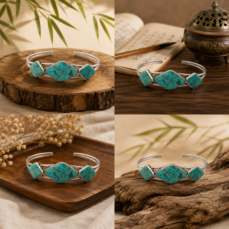 Sterling Silver Three-Stone Turquoise Cuff