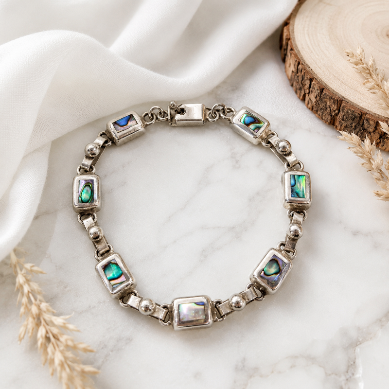 Sterling Silver Abalone Link Bracelet