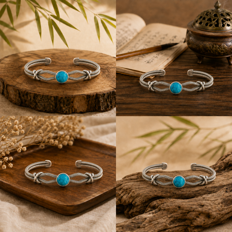Twisted Sterling Silver Turquoise Cuff Bracelet