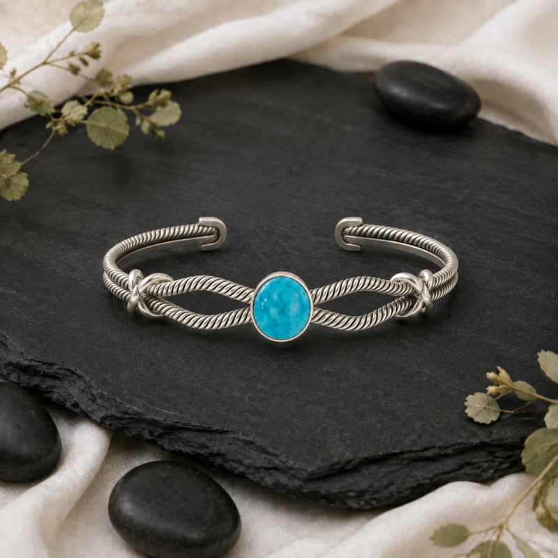 Twisted Sterling Silver Turquoise Cuff Bracelet