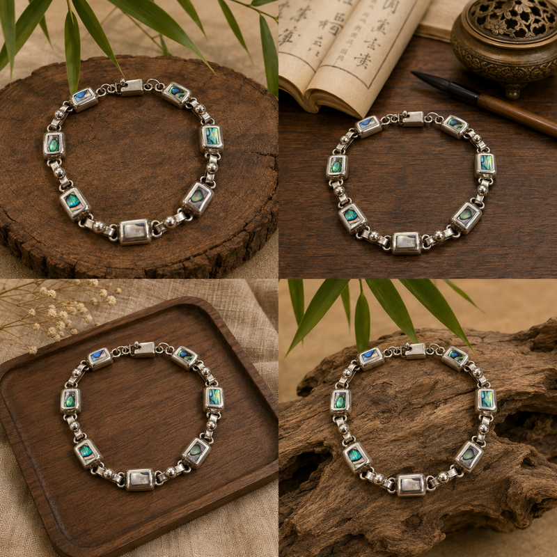 Sterling Silver Abalone Link Bracelet