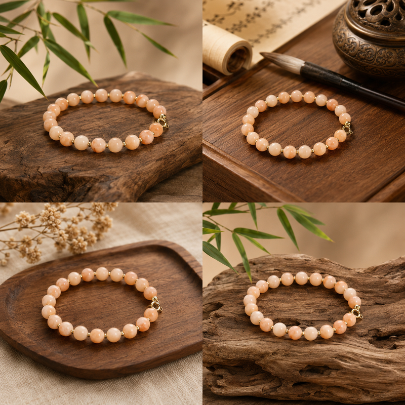 14K Art Deco Angel skin Coral beaded bracelet