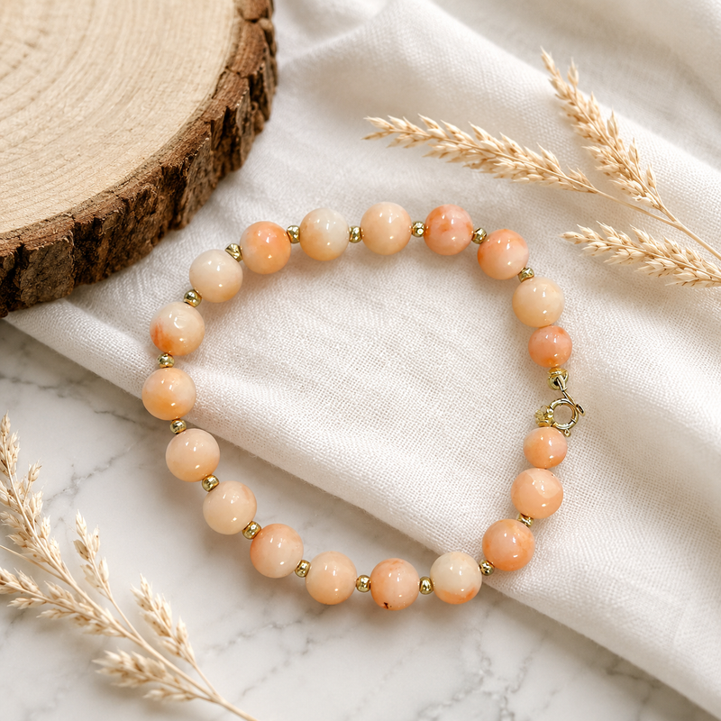 14K Art Deco Angel skin Coral beaded bracelet