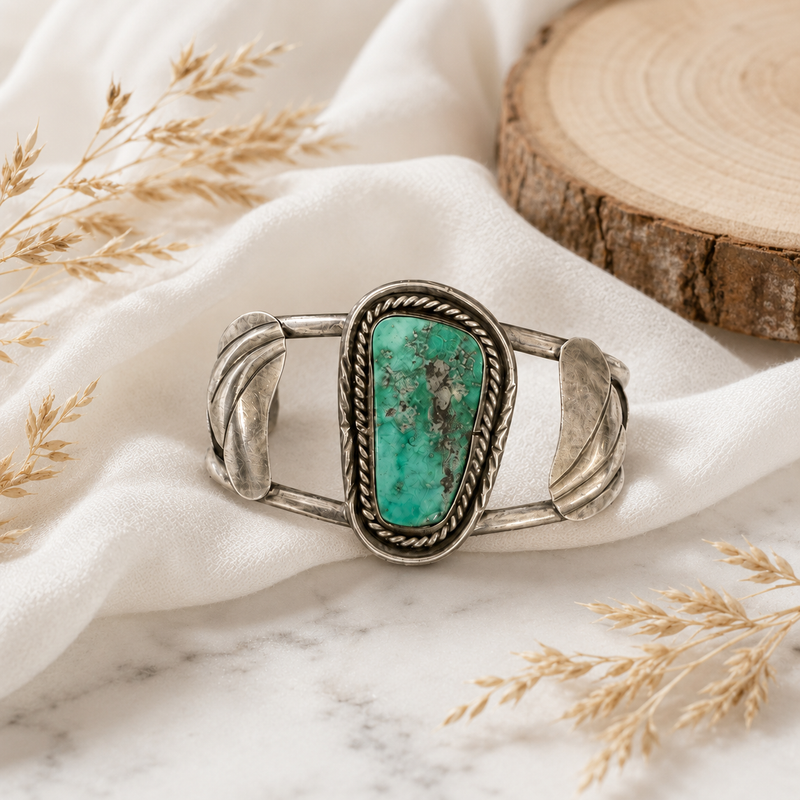 Sterling Silver Single-Stone Turquoise Cuff Bracelet