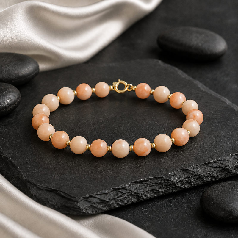 14K Art Deco Angel skin Coral beaded bracelet
