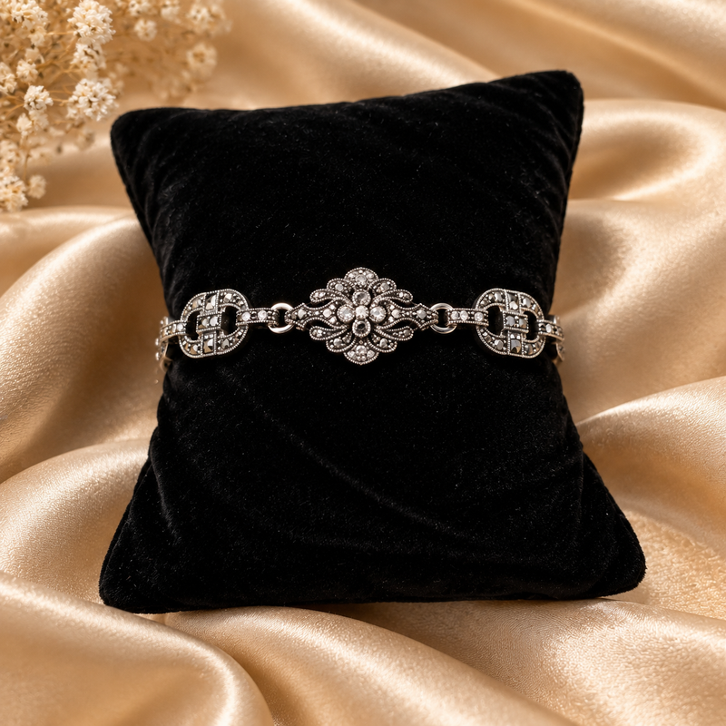 Sterling Silver Marcasite Link Bracelet 1930s