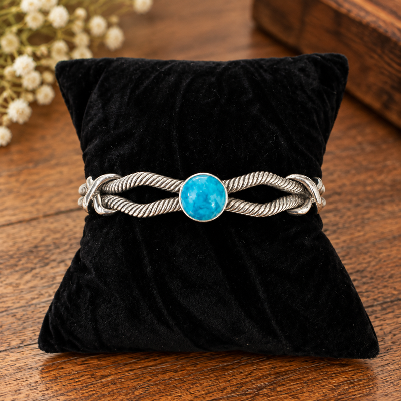 Twisted Sterling Silver Turquoise Cuff Bracelet
