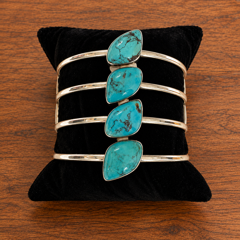 Sterling Silver Four-Stone Turquoise Cuff Bracelet.