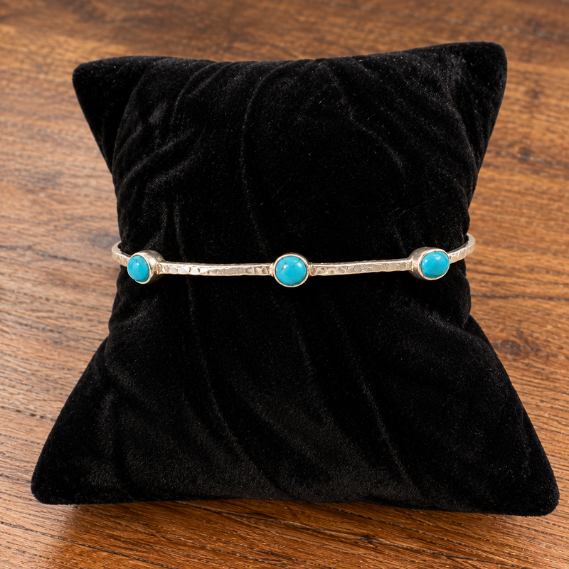 Turquoise Silver Hammered Bangle Bracelet