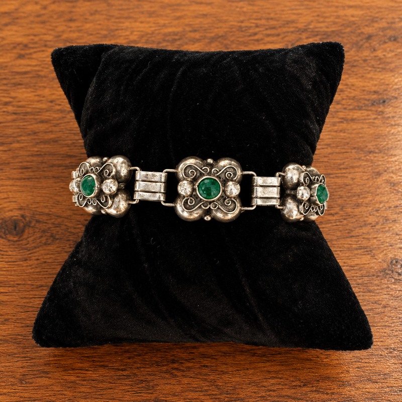Vintage Mexican Sterling Silver Malachite Bracelet